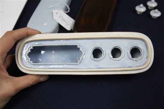 A Chinese Claire-de-Lune glazed scribes box and cover, 19th /20th century, 22cm, wood stand